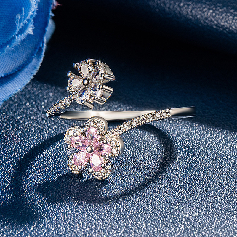Women's Adjustable Cherry Blossom Pink Gem Ring